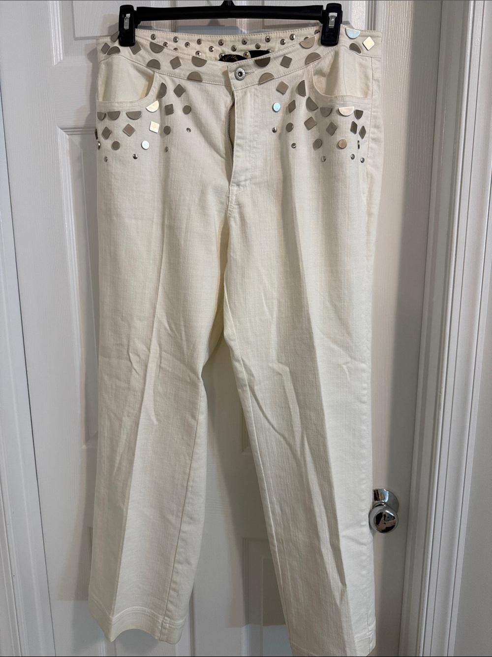 Ashley Stewart Cream Studded Wide-Leg Jeans and Cropped Jacket